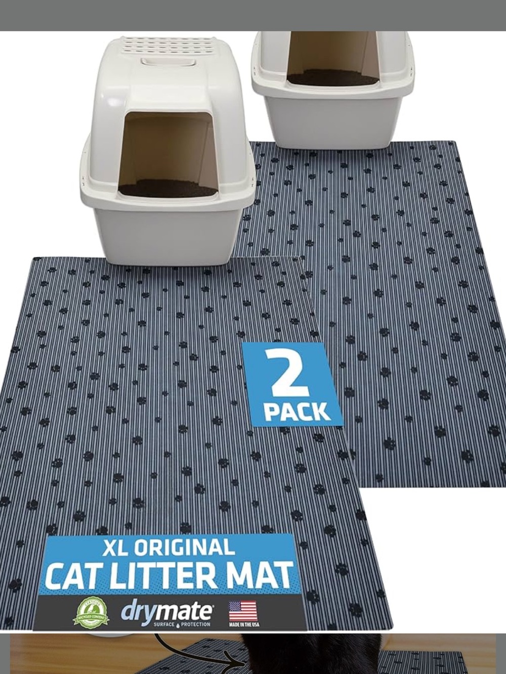 Drymate XL Original Cat Litter Mat - Gray Paw Print (2 Pack)